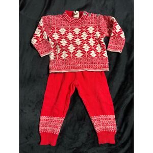 Hanna Andersson Fair Isle Red Sweater + Pants Set size 70 (6m)